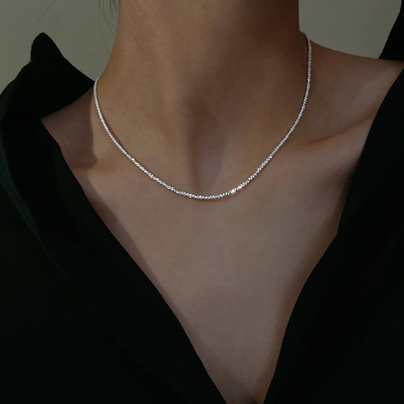 Sterling Silver Sparkling Clavicle Choker Necklace Collar For Women Fine Jewelry Wedding Party Birthday Gift