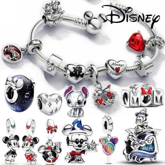 Disney Stitch Minnie Mickey Mouse Charms Dangle Fit Pandora Bracelet Silver