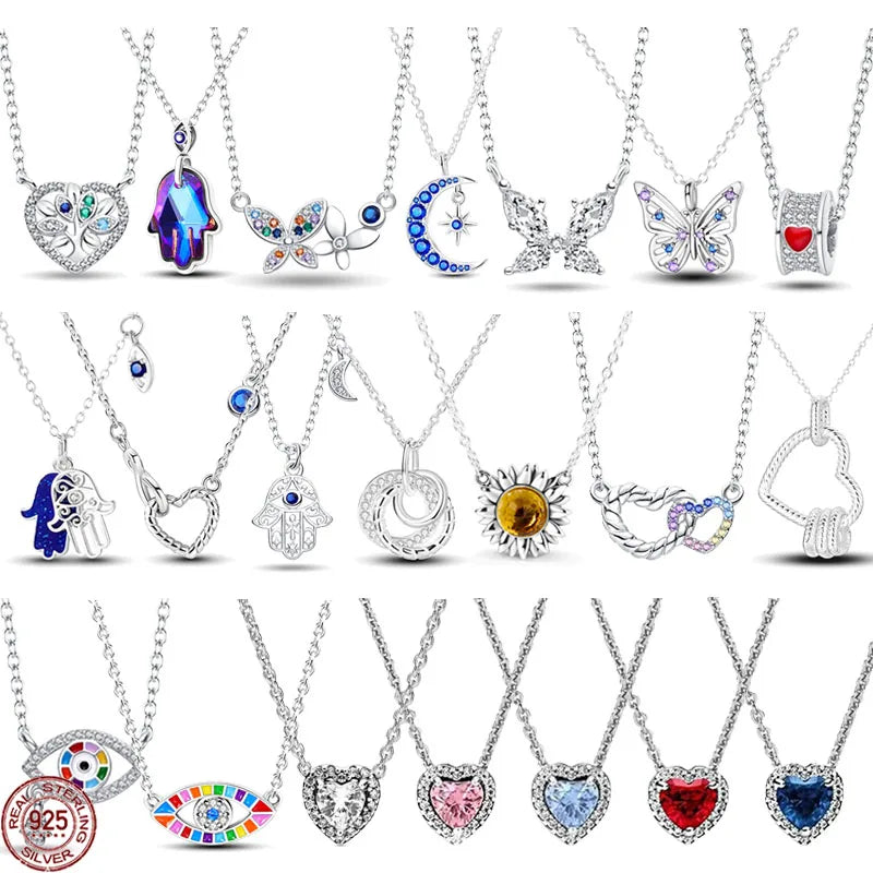 Hot selling 925 sterling silver women's round heart-shaped butterfly demon eye pendant necklace birthday anniversary jewelry