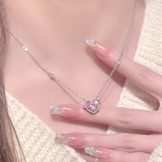 Silver Luxury Zircon Sweet Heart Pendant Necklaces For Women Designer Jewelry Gift Female Jewelry