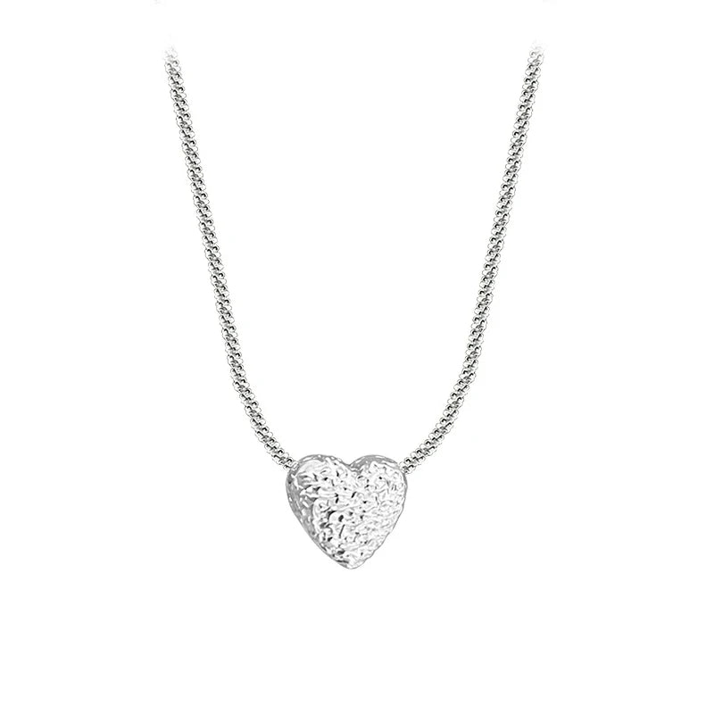 Sterling Silver Girls Hammer pattern Love Necklace Simple Heart shaped Pendant Women's Gift Boutique Jewelry