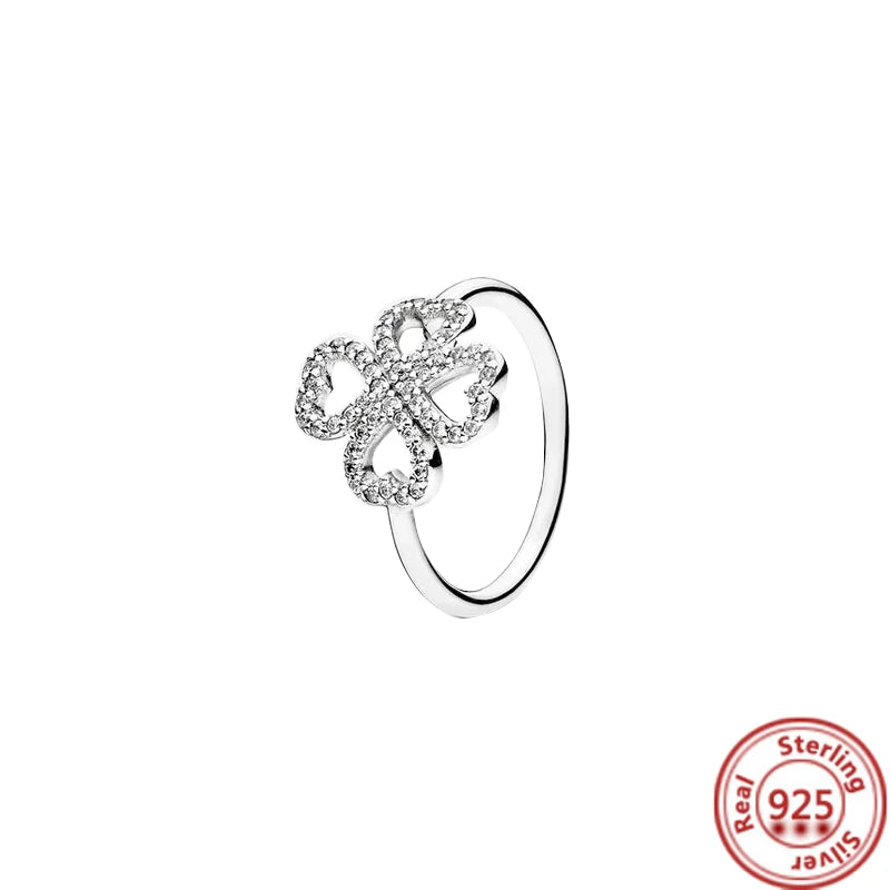 Sterling Silver Crown Heart Flower Wing Clear Zircon Sparkling CZ Pantar4 Rings For Women Jewelry Anniversary